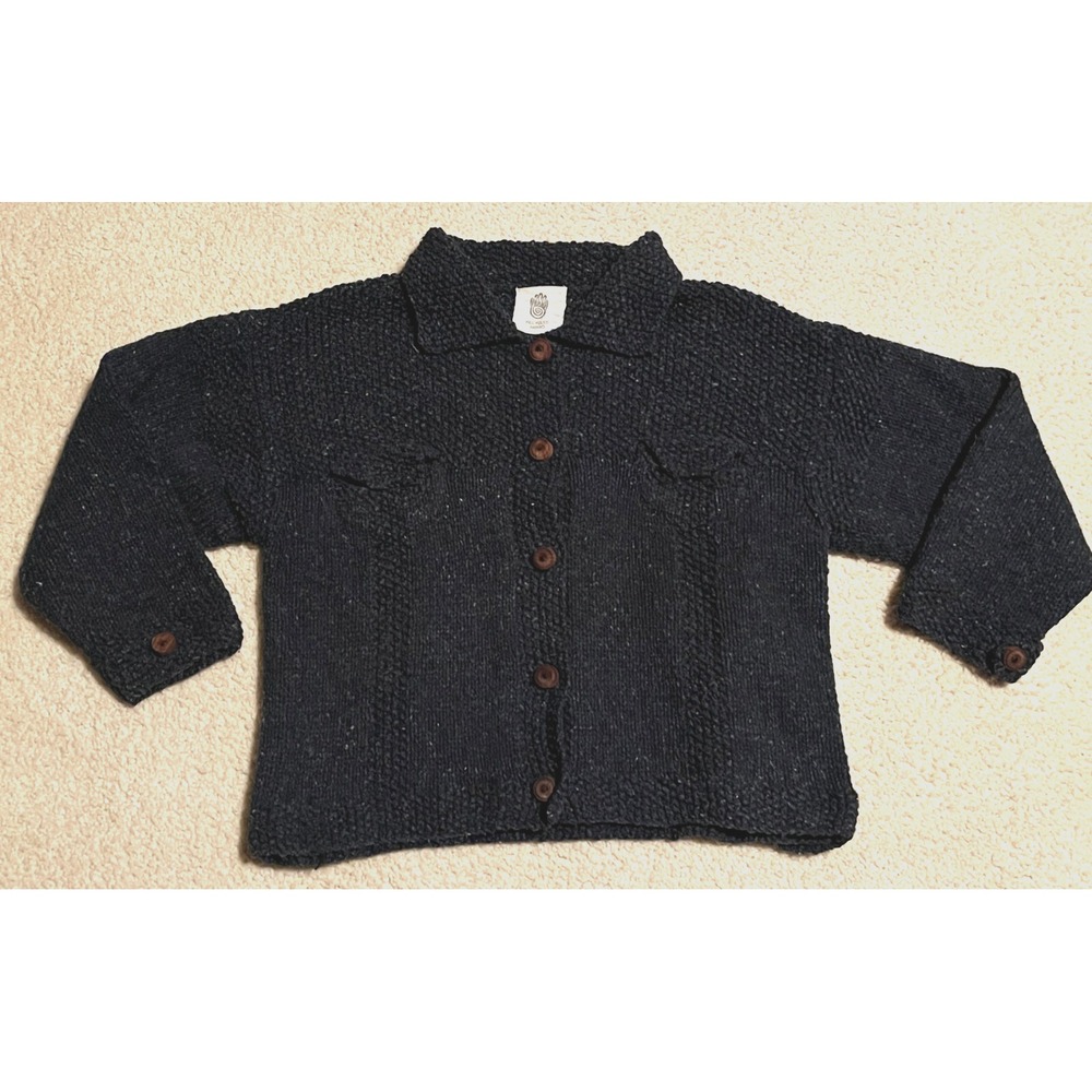 Recycled AMANO Navy Blue Chunky Knit Cardigan Shacket Sweater Coat Women M / L